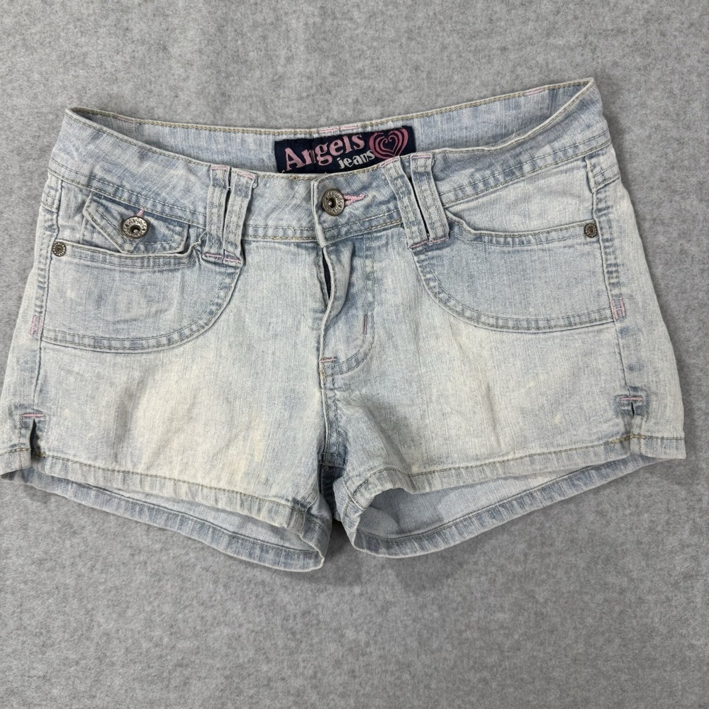 Angels Vintage y2k Light Wash Distressed Jean Shorts Size 7 Low Rise Stretch